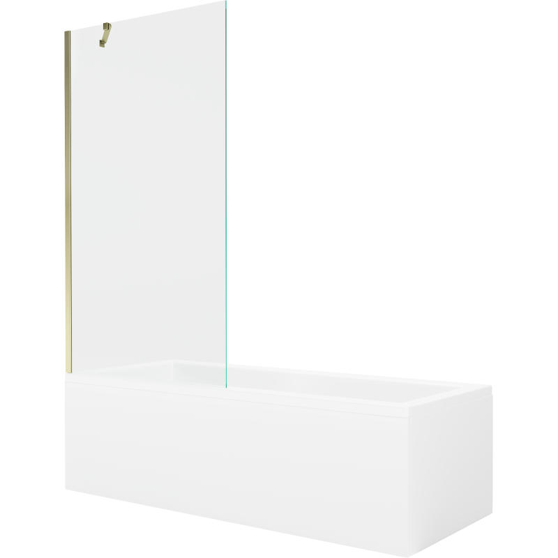 Mexen Cubik Rechteckige Badewanne 170 x 70 cm mit Verkleidung und 1-flügeliger 90 cm Abtrennung, transparent, golden