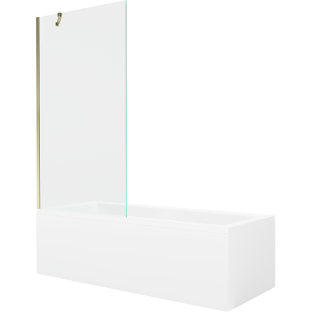 Mexen Cubik wanna prostokątna 170 x 70 cm z obudową i parawanem 1-skrzydłowym 90 cm, transparent, złoty - 550317070X9509000050