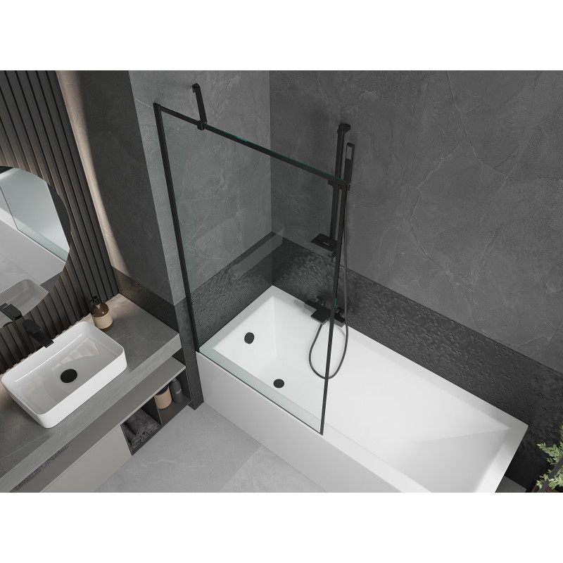 Mexen Cubik pravokutna kada 170 x 70 cm s oblogom i paravanom s 1 krilom 90 cm, crni uzorak - 550317070X9509007070