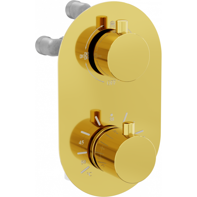Mexen Kai grifo termostático de bañera-ducha de 3 vías, dorado - 77602-50