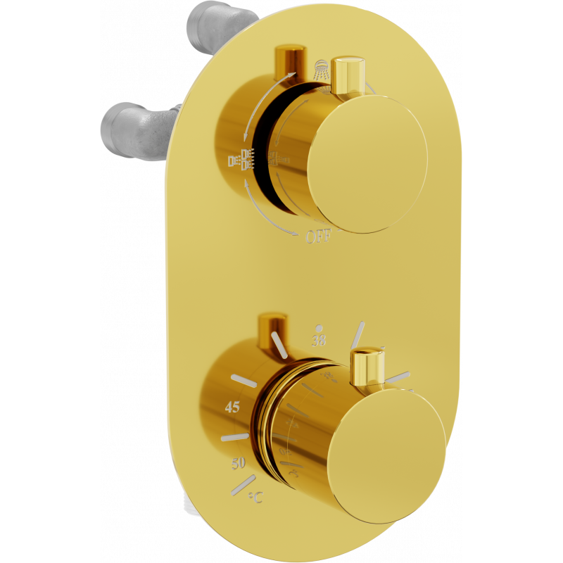 Mexen Kai Thermostatische Wannen-Duscharmatur 3-facher Ausgang, gold - 77602-50