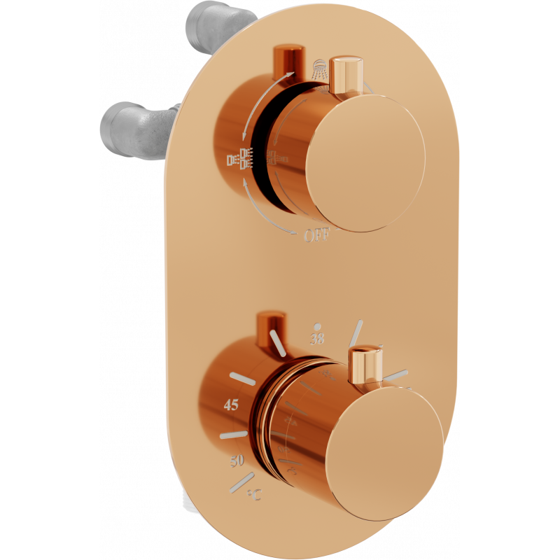 Mexen Kai miscelatore termostatico da bagno-doccia a 3 uscite, oro rosa - 77602-60