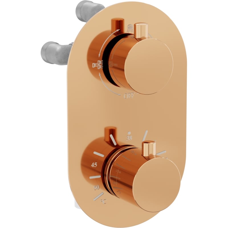 Mexen Kai thermostatic bathtub-shower faucet 3-way, rose gold - 77602-60
