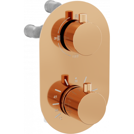 Mexen Kai grifo termostático de bañera-ducha de 3 salidas, oro rosa - 77602-60