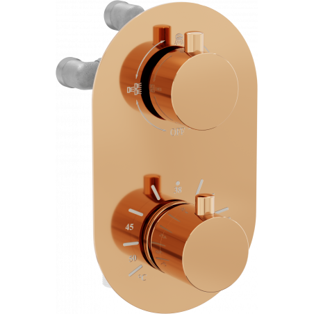 Mexen Kai miscelatore termostatico da bagno-doccia a 3 uscite, oro rosa - 77602-60