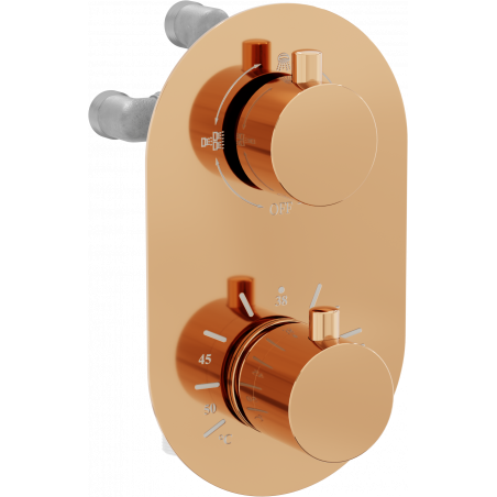 Mexen Kai thermostatic bathtub-shower faucet 3-way, rose gold - 77602-60
