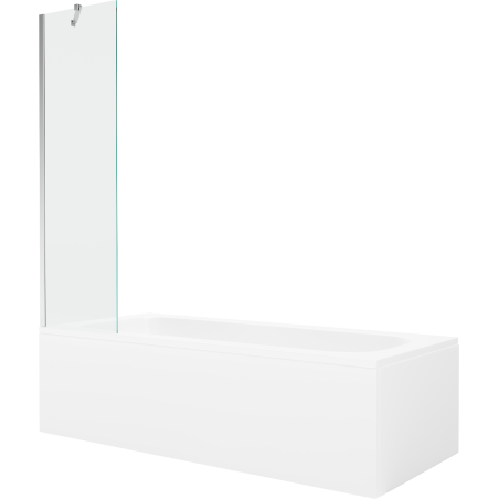 Mexen Vega wanna prostokątna 150 x 70 cm z obudową i parawanem 1-skrzydłowym 50 cm, transparent, chrom - 550115070X9505000001