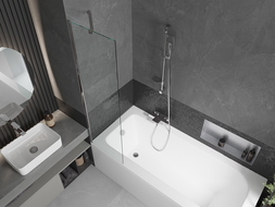 Mexen Vega rechteckige Badewanne 150 x 70 cm mit Verkleidung und 1-flügeliger Duschwand 50 cm, transparent, Chrom - 550115070X9?
