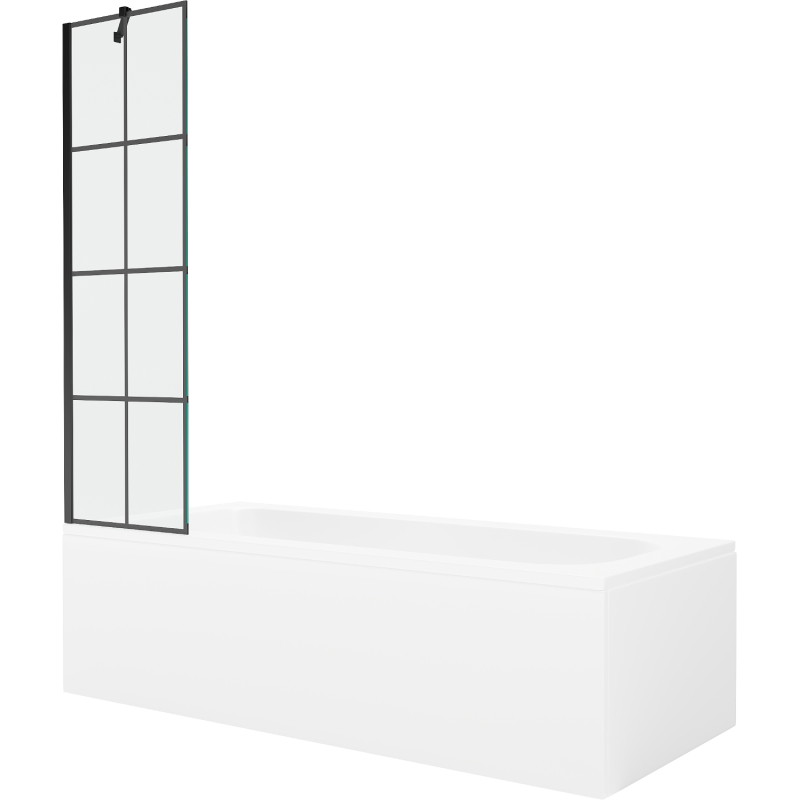 Mexen Vega wanna prostokątna 150 x 70 cm z obudową i parawanem 1-skrzydłowym 50 cm, czarny wzór - 550115070X9505007077