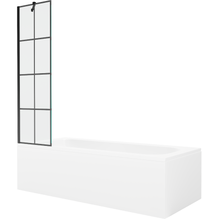 Mexen Vega rechthoekig bad 150 x 70 cm met ombouw en 1-delige scherm 50 cm, zwart patroon - 550115070X9505007077