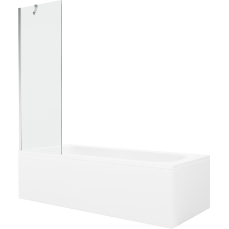 Mexen Vega wanna prostokątna 150 x 70 cm z obudową i parawanem 1-skrzydłowym 60 cm, transparent, chrom - 550115070X9506000001