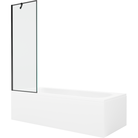 Mexen Vega wanna prostokątna 150 x 70 cm z obudową i parawanem 1-skrzydłowym 60 cm, czarny wzór - 550115070X9506007070