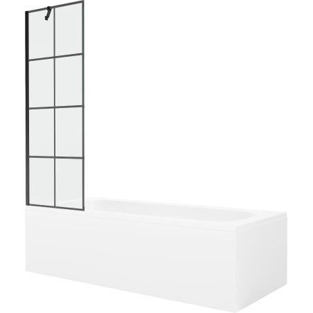 Mexen Vega wanna prostokątna 150 x 70 cm z obudową i parawanem 1-skrzydłowym 60 cm, czarny wzór - 550115070X9506007077