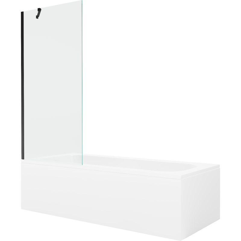 Mexen Vega wanna prostokątna 150 x 70 cm z obudową i parawanem 1-skrzydłowym 80 cm, transparent, czarny - 550115070X9508000070