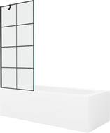 Mexen Vega Rechteckige Badewanne 150 x 70 cm mit Verkleidung und einflügeliger 80 cm Duschabtrennung, schwarzes Muster