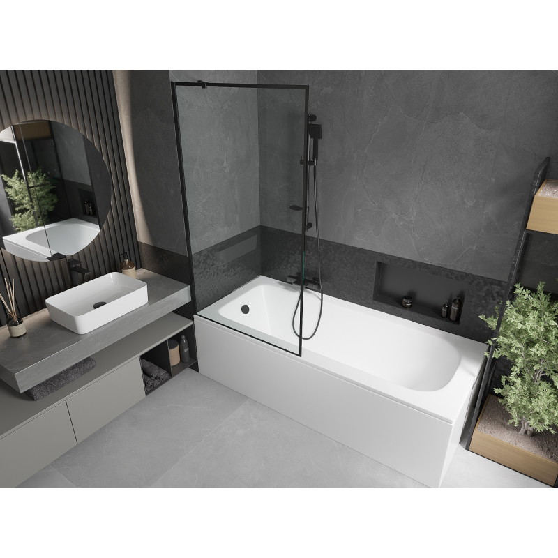 Mexen Vega pravokutna kada 150 x 70 cm s kućištem i pregradom s jednim krilom 90 cm, crni uzorak - 550115070X9509007070