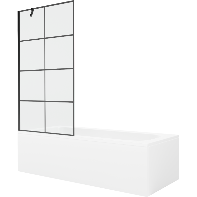 Mexen Vega bañera rectangular 150 x 70 cm con revestimiento y mampara de 1 hoja de 90 cm, patrón negro - 550115070X9509007077