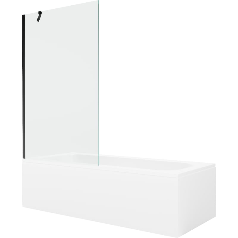 Mexen Vega vasca rettangolare 150 x 70 cm con pannello e paravento a 1 anta 100 cm, trasparente, nero - 550115070X9510000070