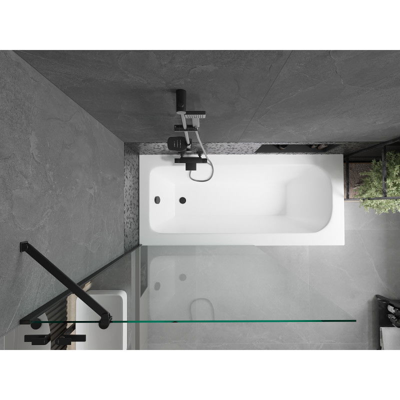 Mexen Vega banheira retangular 150 x 70 cm com estrutura e paravento de 1 folha 100 cm, transparente, preto