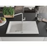 Mexen Cesar granite sink 1-bowl with drainer and Flora kitchen tap, white - 6514-20-670401-00