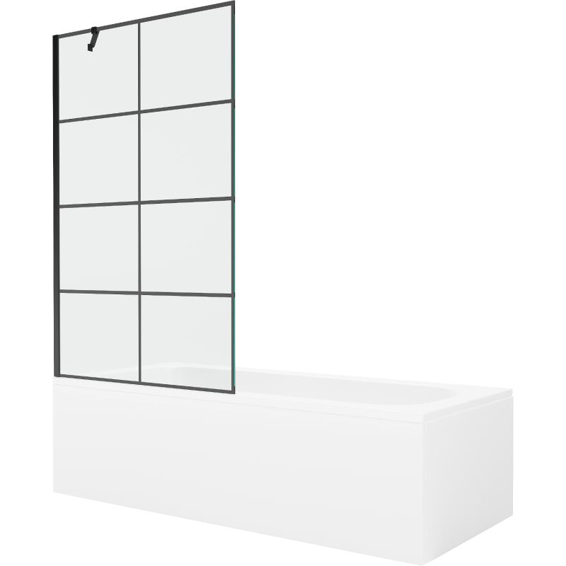 Mexen Vega wanna prostokątna 150 x 70 cm z obudową i parawanem 1-skrzydłowym 100 cm, czarny wzór - 550115070X9510007077