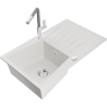 Mexen Cesar granite sink 1-bowl with drainer and Flora kitchen tap, white - 6514-20-670401-06