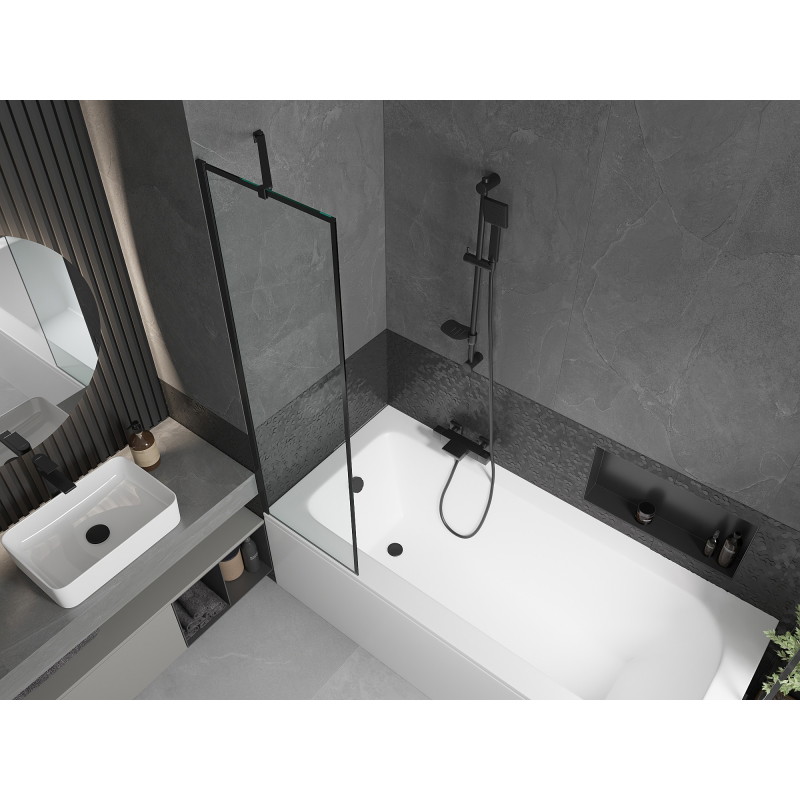 Mexen Vega pravokutna kada 160 x 70 cm s oblogom i jednim krilom pregrade 50 cm, crni uzorak - 550116070X9505007070