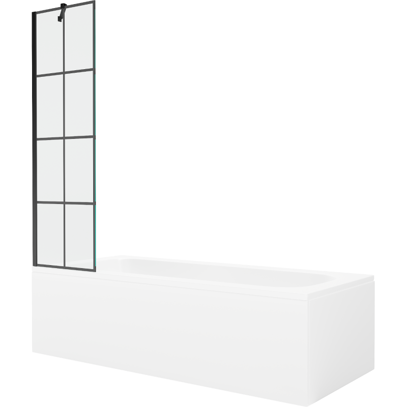 Mexen Vega wanna prostokątna 160 x 70 cm z obudową i parawanem 1-skrzydłowym 50 cm, czarny wzór - 550116070X9505007077