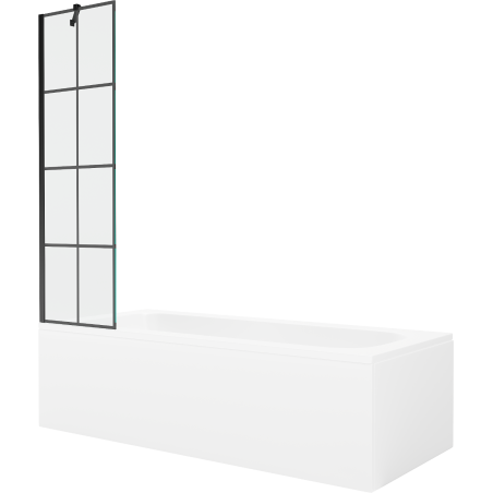 Mexen Vega wanna prostokątna 160 x 70 cm z obudową i parawanem 1-skrzydłowym 50 cm, czarny wzór - 550116070X9505007077