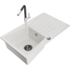 Mexen Cesar 1-bowl granite sink with drainer and Flora kitchen tap, white - 6514-20-670401-07-B