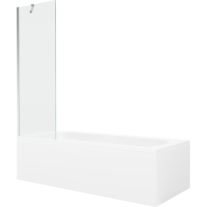 Mexen Vega bañera rectangular 160 x 70 cm con carcasa y mampara de 1 hoja 60 cm, transparente, cromo - 550116070X9506000001