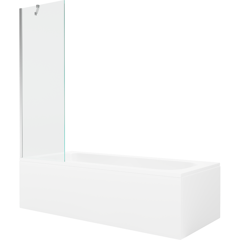 Mexen Vega wanna prostokątna 160 x 70 cm z obudową i parawanem 1-skrzydłowym 60 cm, transparent, chrom - 550116070X9506000001