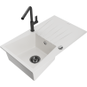 Mexen Cesar 1-Bowl Granite Sink with Drainer and Flora Kitchen Tap, White - 6514-20-670401-70-B