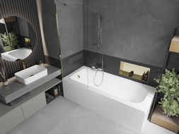 Mexen Vega rechteckige Badewanne 160 x 70 cm mit Verkleidung und 1-flügeliger Trennwand 70 cm, transparent, Chrom - 550116070X9?