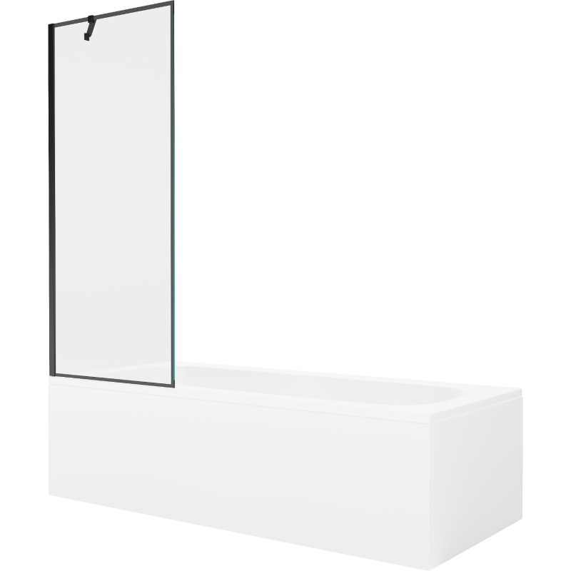 Mexen Vega bañera rectangular 160 x 70 cm con panel y mampara de 1 hoja 70 cm, patrón negro - 550116070X9507007070