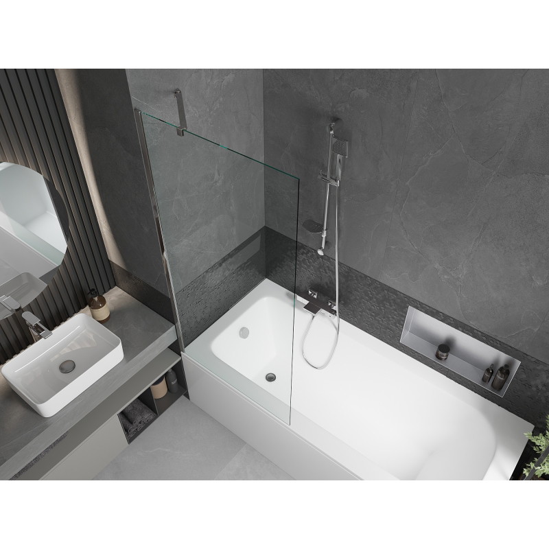 Mexen Vega ristkülikukujuline vann 160 x 70 cm, korpuse ja üheosaline 80 cm seinaga, läbipaistev, kroom