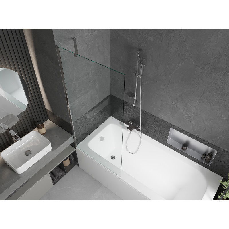Mexen Vega vasca rettangolare 160 x 70 cm con pannello e paravento a 1 anta 80 cm, trasparente, cromo - 550116070X9508000001