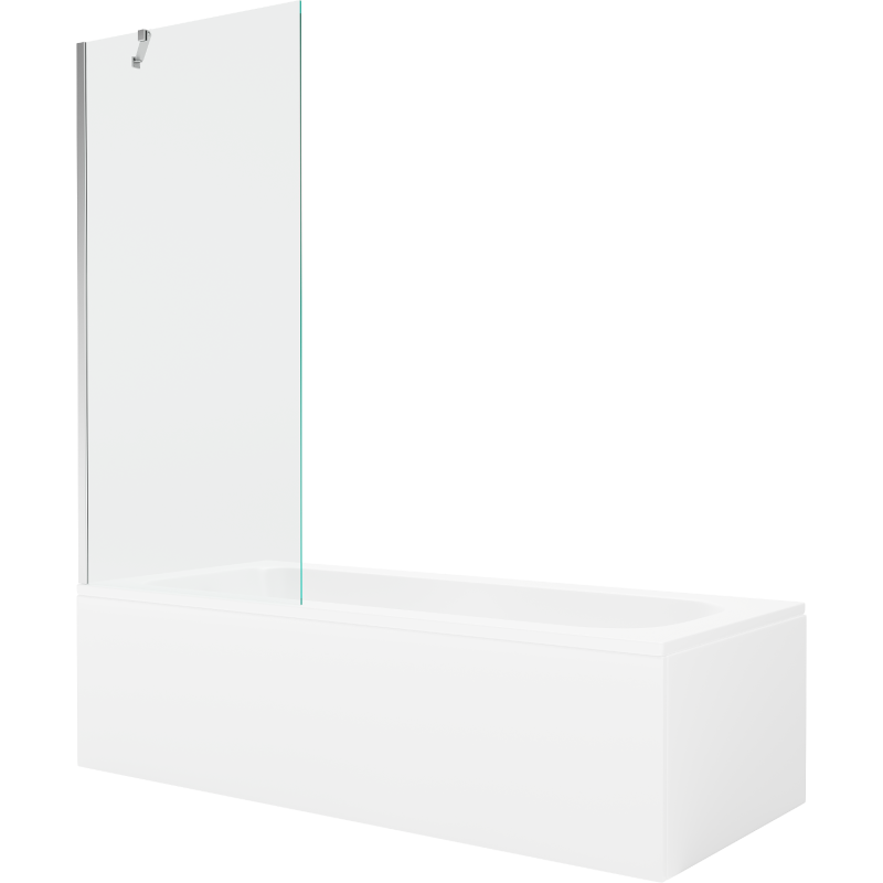 Mexen Vega wanna prostokątna 160 x 70 cm z obudową i parawanem 1-skrzydłowym 80 cm, transparent, chrom - 550116070X9508000001