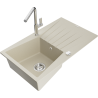 Mexen Cesar 1-bowl granite sink with drainer and Flora kitchen faucet, beige - 6514-69-670401-00