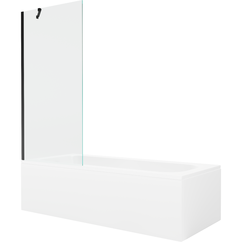 Mexen Vega wanna prostokątna 160 x 70 cm z obudową i parawanem 1-skrzydłowym 80 cm, transparent, czarny - 550116070X9508000070