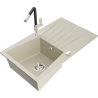 Mexen Cesar granite sink 1-bowl with drainer and Flora kitchen tap, beige - 6514-69-670401-07
