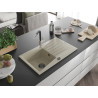 Mexen Cesar fregadero de granito de 1 seno con escurridor y grifo de cocina Flora, beige - 6514-69-670401-07-B