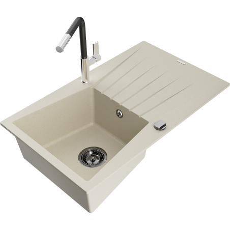 Mexen Cesar Granit izlietne ar vienu nodalījumu un noteces vietu un Flora virtuves jaucējkrāns, bēšs - 6514-69-670401-07-B