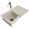 Mexen Cesar fregadero de granito de 1 seno con escurridor y grifo de cocina Flora, beige - 6514-69-670401-07-B