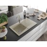 Mexen Cesar évier en granit à 1 bac avec égouttoir et robinet de cuisine Flora, beige - 6514-69-670401-09