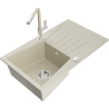 Mexen Cesar Granitspüle 1-Becken mit Abtropffläche und Küchenarmatur Flora, beige - 6514-69-670401-09