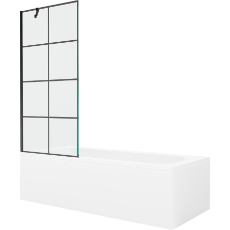 Mexen Vega wanna prostokątna 160 x 70 cm z obudową i parawanem 1-skrzydłowym 80 cm, czarny wzór - 550116070X9508007077