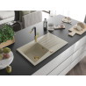 Mexen Cesar fregadero de granito de 1 seno con escurridor y grifo de cocina Flora, beige - 6514-69-670401-57-G