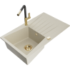 Mexen Cesar granite sink 1-bowl with drainer and Flora kitchen tap, beige - 6514-69-670401-57-G