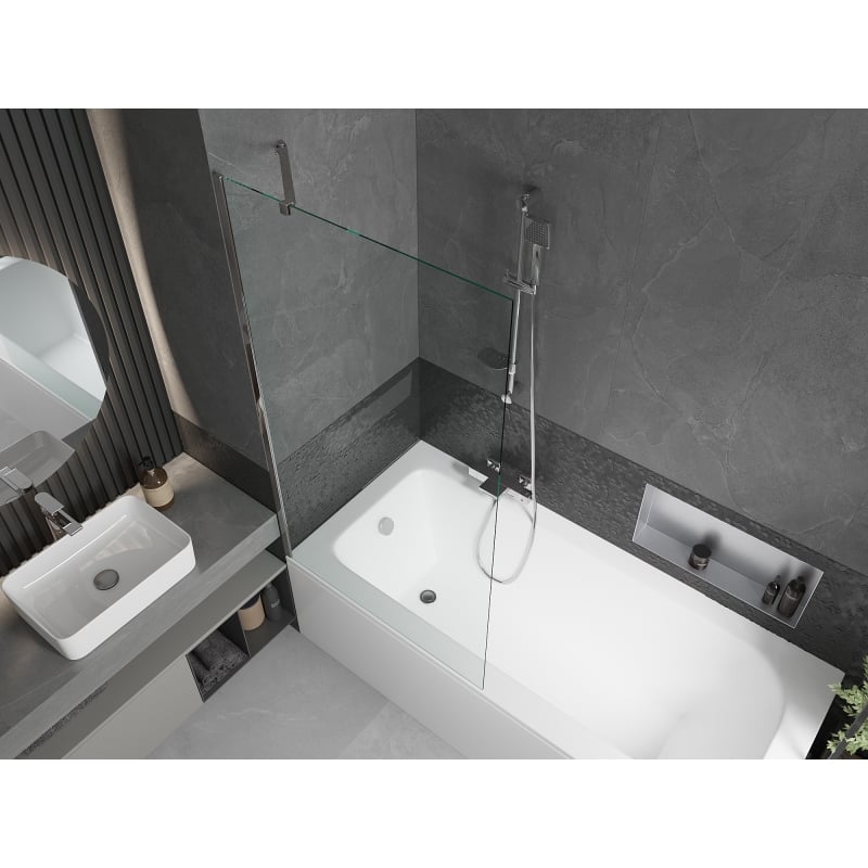 Mexen Vega vasca rettangolare 160 x 70 cm con rivestimento e paravento a 1 anta 90 cm, trasparente, cromo - 550116070X9509000001